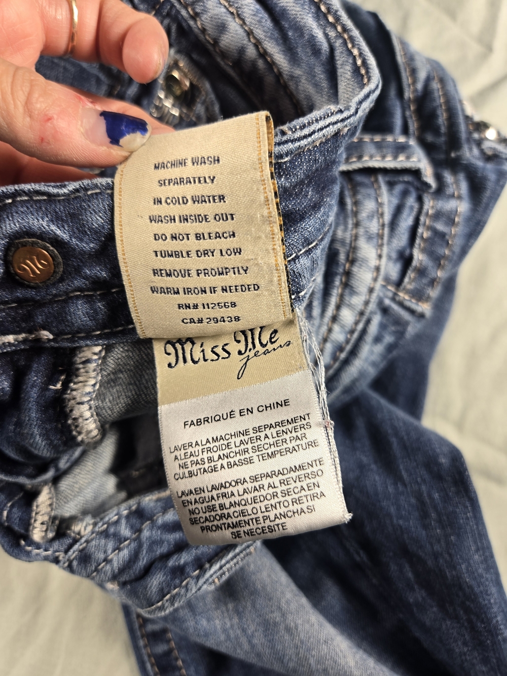 Miss Me Blue Skinny Jeans with Embellished Back Pockets - Picture 6 of 12